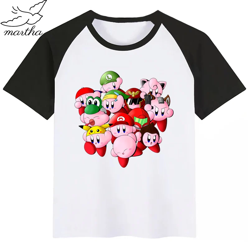 Детская забавная футболка с героями мультфильма «аркадный Коллаж», «Кирби», детские летние топы с короткими рукавами, детская белая футболка, одежда для малышей - Цвет: BlackI