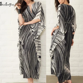

Plus size Print Beach Cover up Sarong Pareos de Playa Mujer Swimwear Cover up Women Robe de Plage V neck Maxi Women Dress