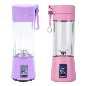 

2 Pcs 380Ml USB Rechargeable Blender 6 Blades Juicer Lemon Vegetables Fruit Smoothie Squeezers Reamers, Purple & Pink
