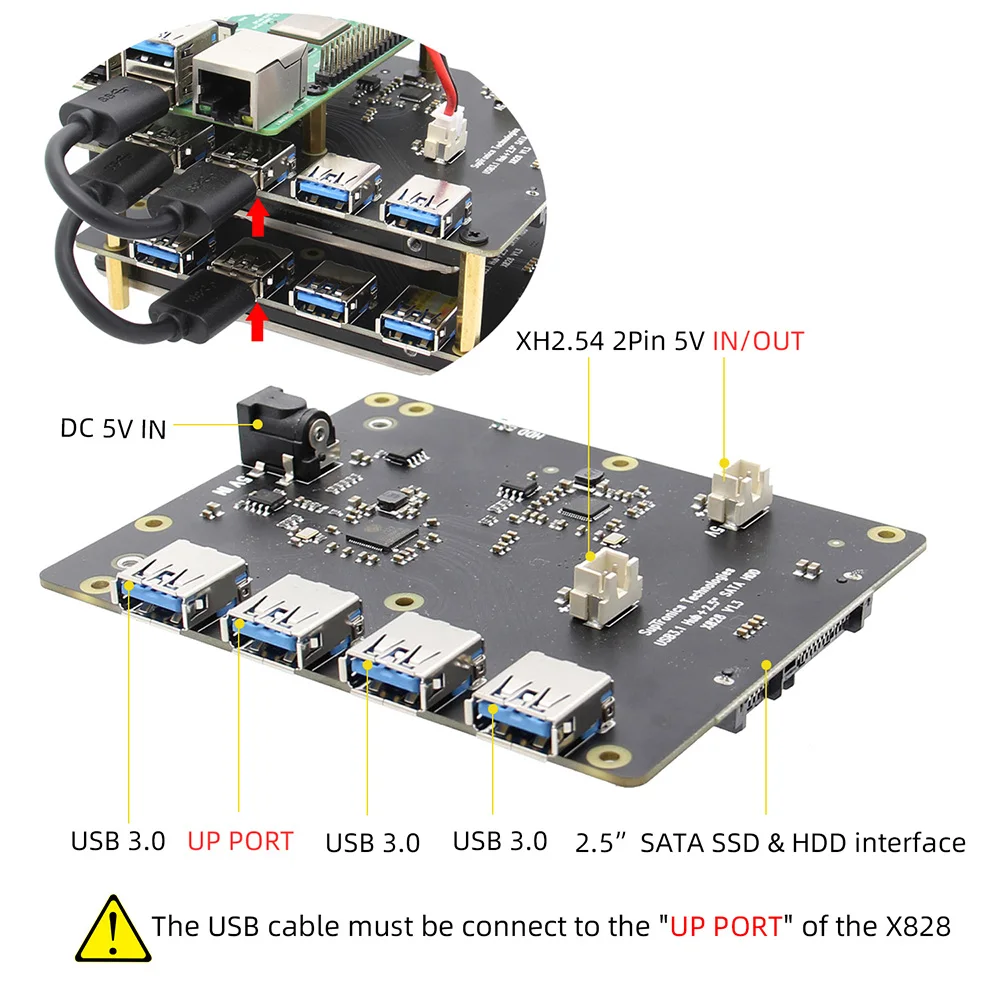 Raspberry Pi 4 Model B X828 USB3.0 2 5 &quotSATA HDD/SSD Штабелируемая плата хранения + usb хаб для 4B/3B +/3B/2B/B