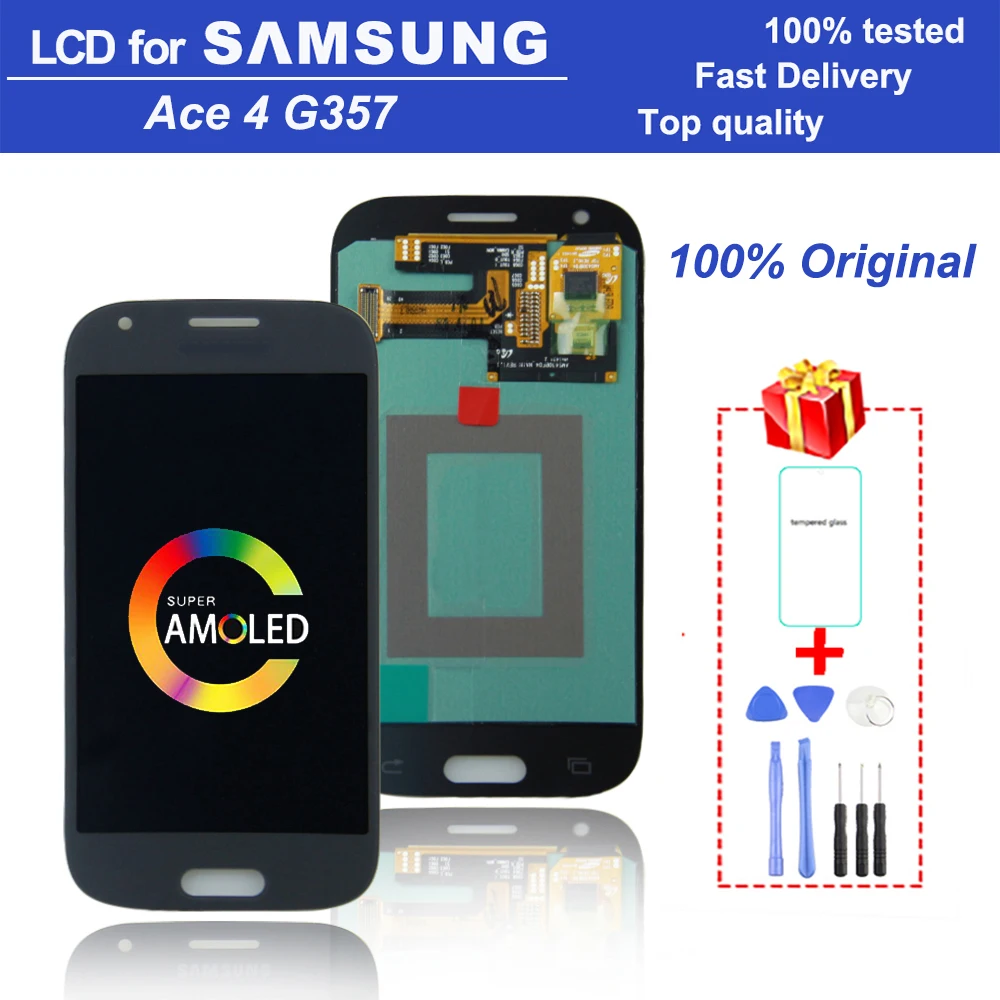 

Original Super AMOLED 4.3" Ace 4 LCD monitor for Samsung Galaxy Ace4 Ace 4 SM-G357 G357FZ LCD digital touch screen LCD assembly