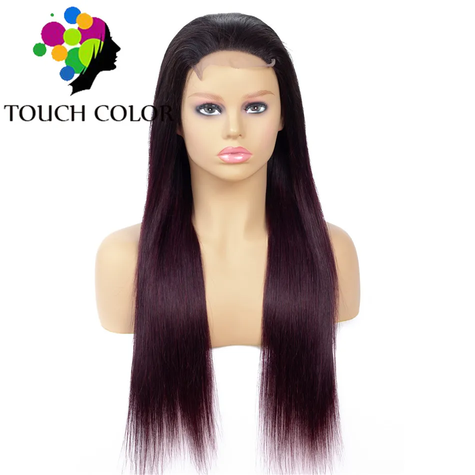 Эффектом деграде(переход от темного к светлые бордовый Синтетические волосы на кружеве парик 4x4 бразильские прямые человеческие волосы парик шнурка Цветной длинные Волосы remy Синтетические волосы на кружеве парик для Для женщин - Цвет: 1B 99J
