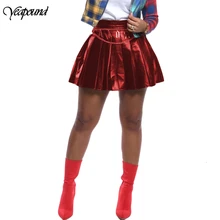 Женская плиссированная юбка из искусственной кожи с высокой талией, Женская мини-юбка А-силуэта, вечерние, Клубная одежда, Женская Сексуальная короткая юбка