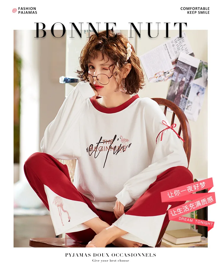 Women Pajamas Set Spring Autumn New Thin Cartoon Printed Long Sleeve Cute Sleepwear Casual Homewear Female Pyjamas