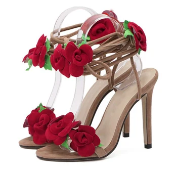 

2020 Flower cross lace strap Women's sandals Bridal Wedding shoes Large yard 34-40 Handmade Bridal shoes Comfortable high heels