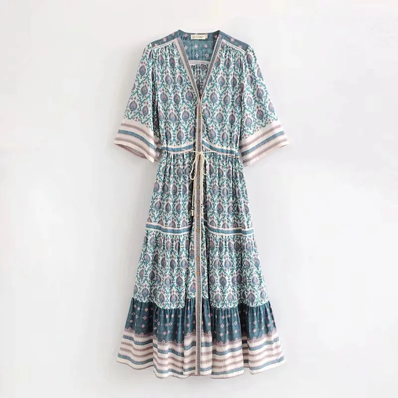 AliExpress EBay,, осень, стиль, Европа и Америка, женское платье, зеленый цветок, позиционирование, макси платье, короткое