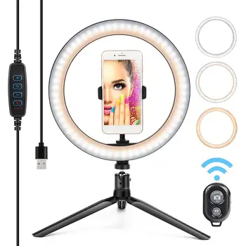 Billig 26cm Dimmbare LED Ring Füllen Licht Bluetooth Selfie Make-Up Lampe Mit Stativ Für Make-Up Video Live Studio Drop Verschiffen