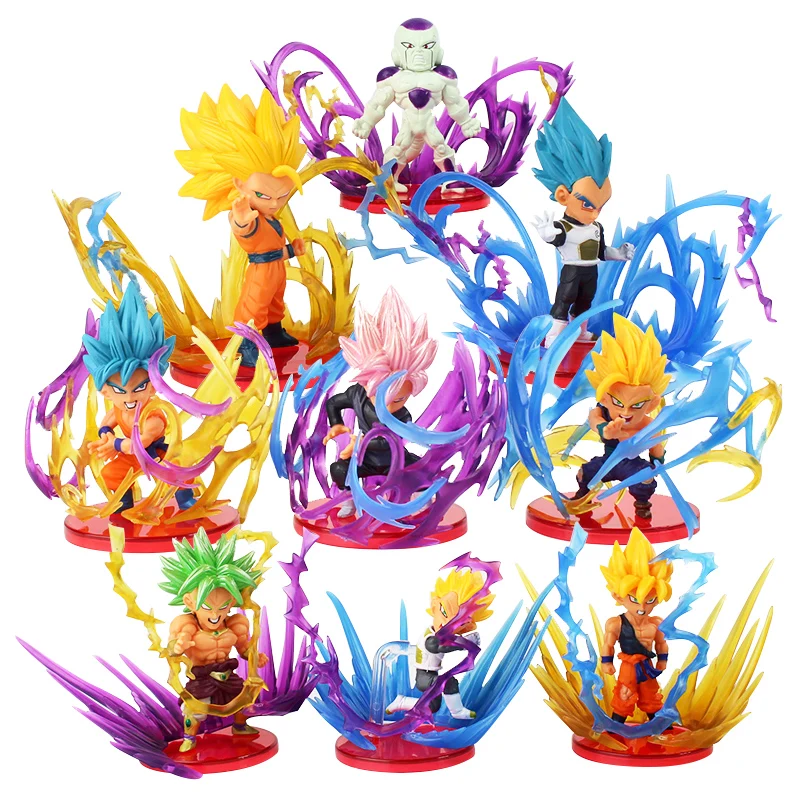 9pcs 9 шт./лот Dragon Ball Z фигурки Сон Гоку Гохан Вегета Zamasu Broly Супер Saiyan Frieza энергетический эффект аниме модель DBZ игрушки - Цвет: 9pcs