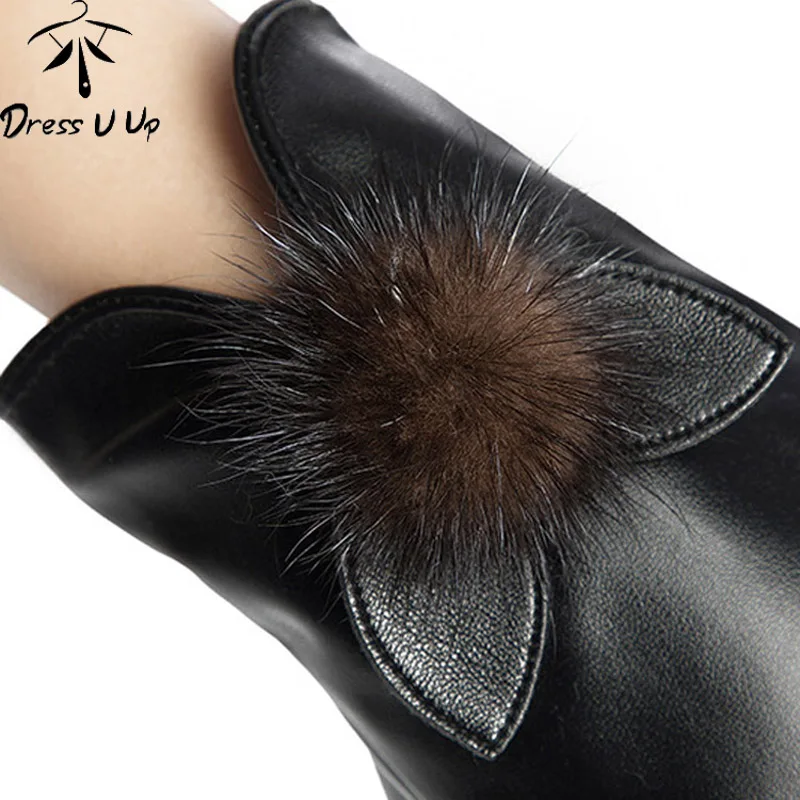 DRESSUUP новые бархатные теплые перчатки зимние женские кожаные перчатки с помпонами с сенсорным экраном модные ветрозащитные