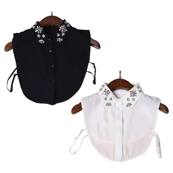 

Womens Chiffon Jewelry Fake Collar Crystal Rhinestone Flower Lapel Half Tops