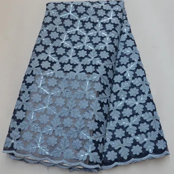 

(5yards/lot) beautiful laser cut 3D embroidered African net lace blue French lace fabric with sequins for party dress CLP391