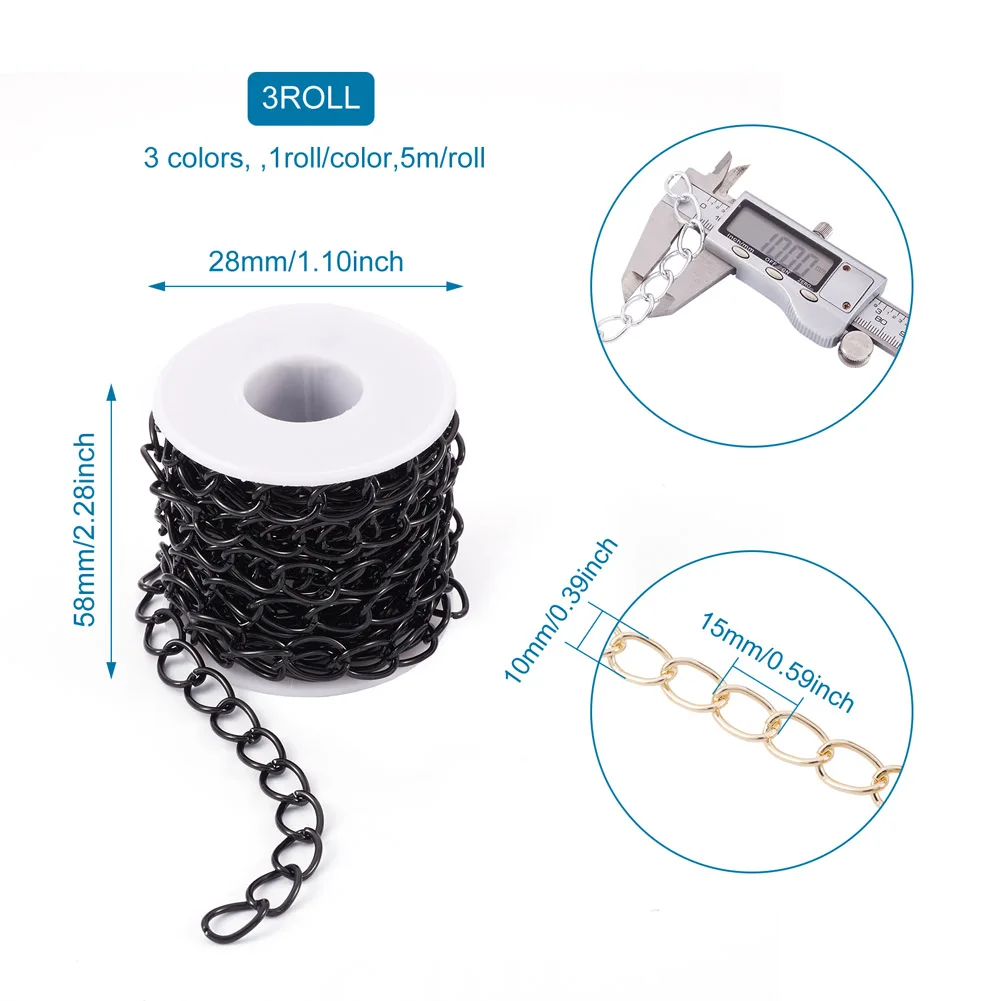 Pandahall 5m Aluminum Twisted Chains Curb Chains Roll for Jewelry Making DIY Necklaces Links Bracelets Accessories 15x10x2mm