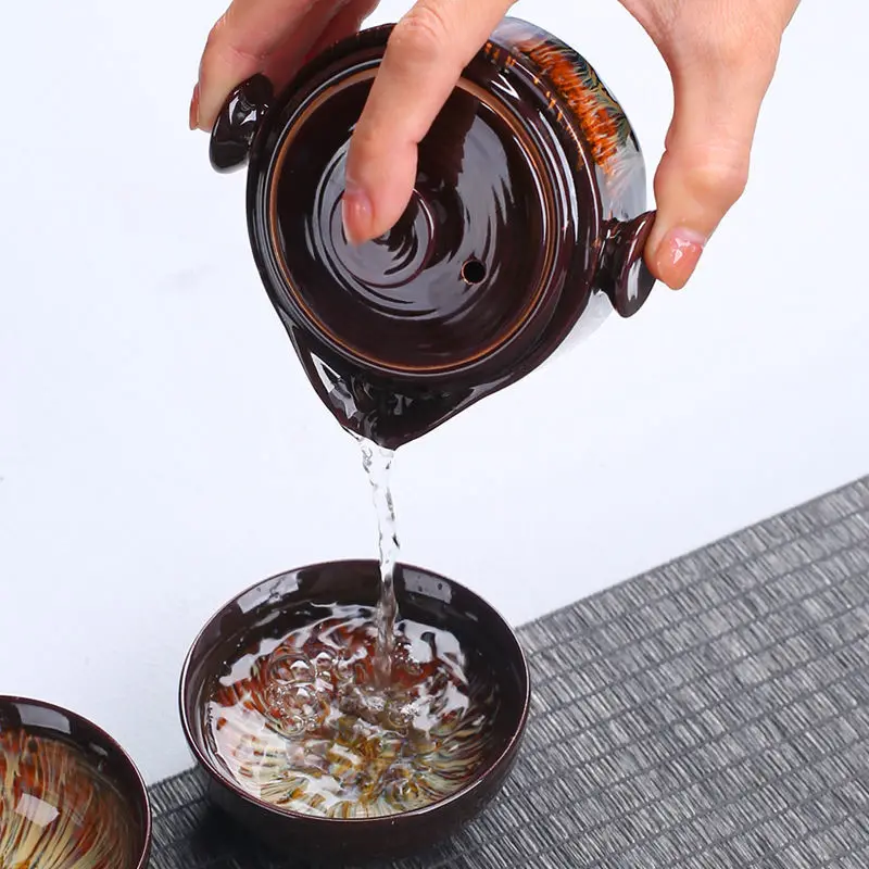 Kiln Change Travel Tea Set 1 Pot2 Cups Outdoor Car Teapot Quick Guest Cup Teaware Porcelain tea cup,tea set