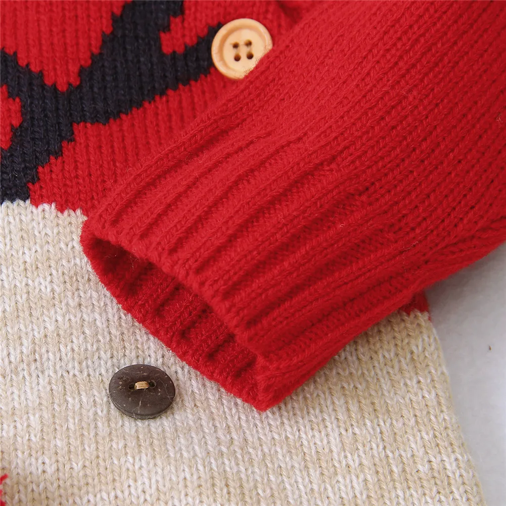Нарядный Рождественский шерстяной детский вязаный детский комбинезон, свитер зимний теплый комбинезон с длинными рукавами и изображением Санта-Клауса, рождественского оленя, трикотажная одежда для девочки