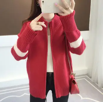 

Autumn Women Knitted Sweater Zipper Long Sleeve Open Stitch Cardigan Casual Sweaters Women Invierno 2019 Loose Cardigan Mujer