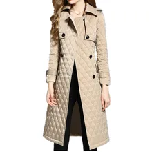 Осенне-зимняя модная двубортная пуховая хлопковая стеганая куртка для женщин с отложным воротником тонкое пальто