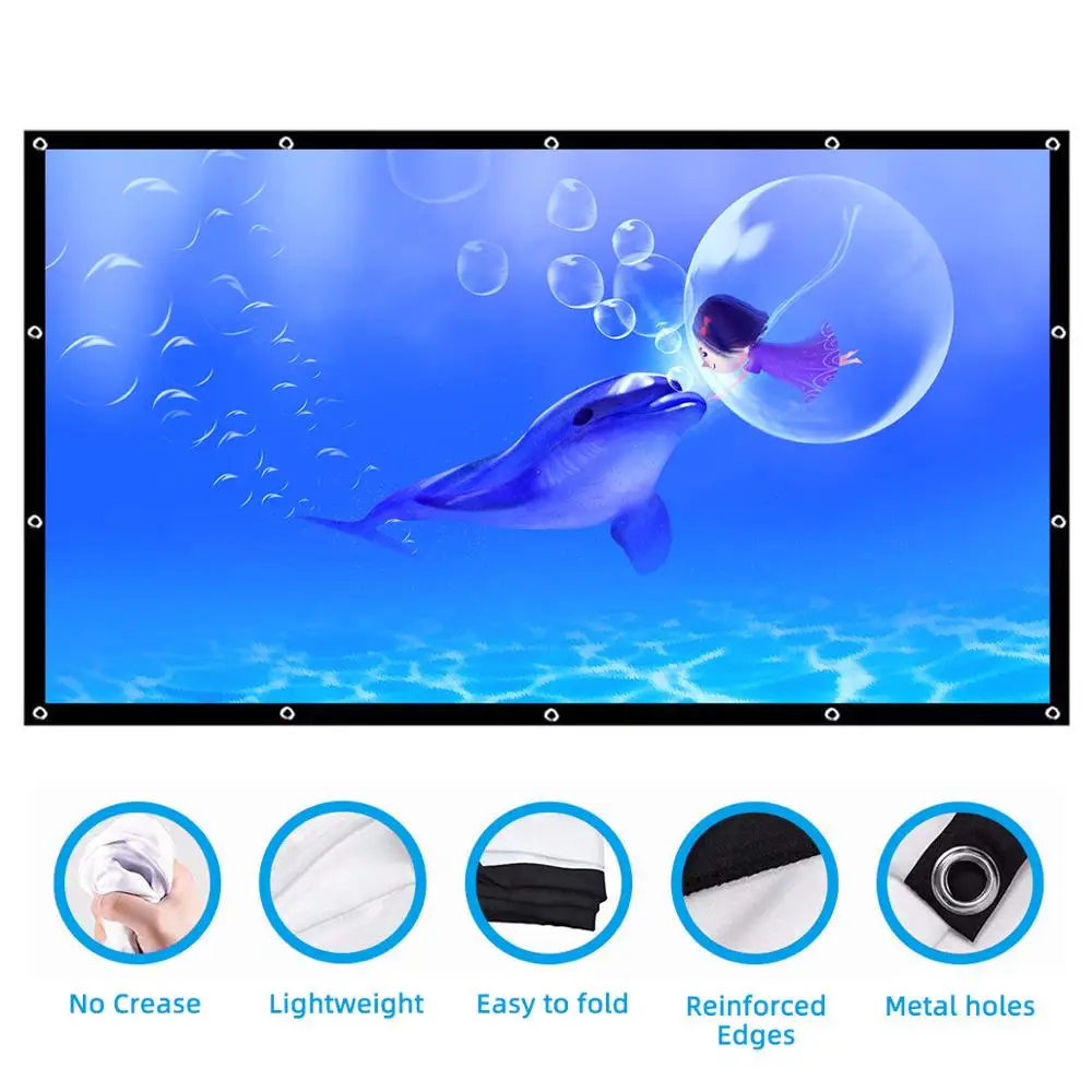 Projector Screen 100 inch 120 inch 150 Portable Foldable for Home Theater Outdoor Indoor Double Side