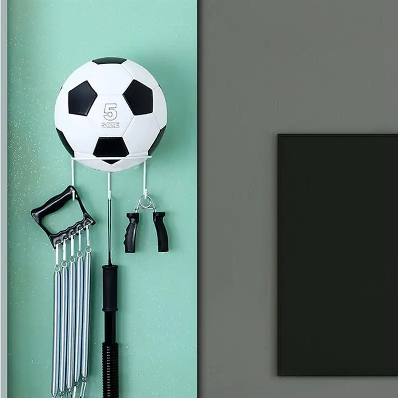 

1Pc Wall Mounted Carbon Steel Ball Rack Basketball Ball Stand Bracket Multifunctional Football Display with Hooks