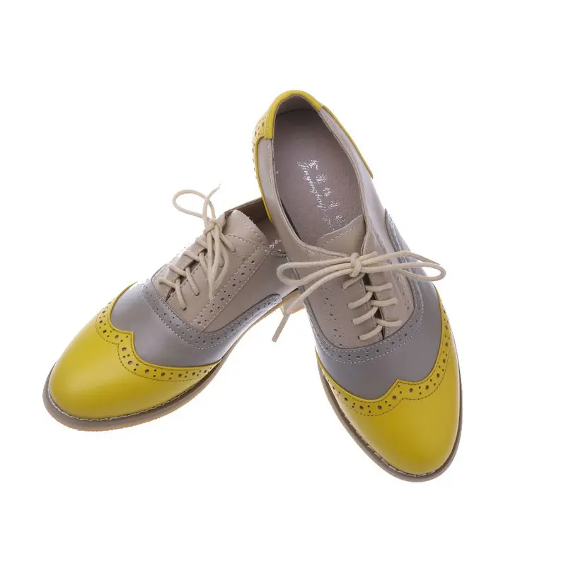 Brands Vintage Oxfords Brogue Shoes Handmade Female Shoes Genuine leather Big Woman Size 13 Oxford Flat Shoes