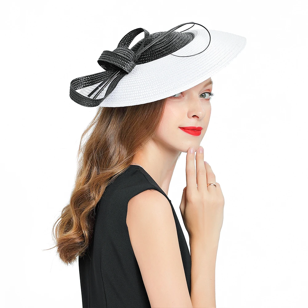 Fedoras Hat Black+White Fascinator For Women Elegant Church Polyester Royal Banquet Headpiece Lady wedding Tea Party Headwewar