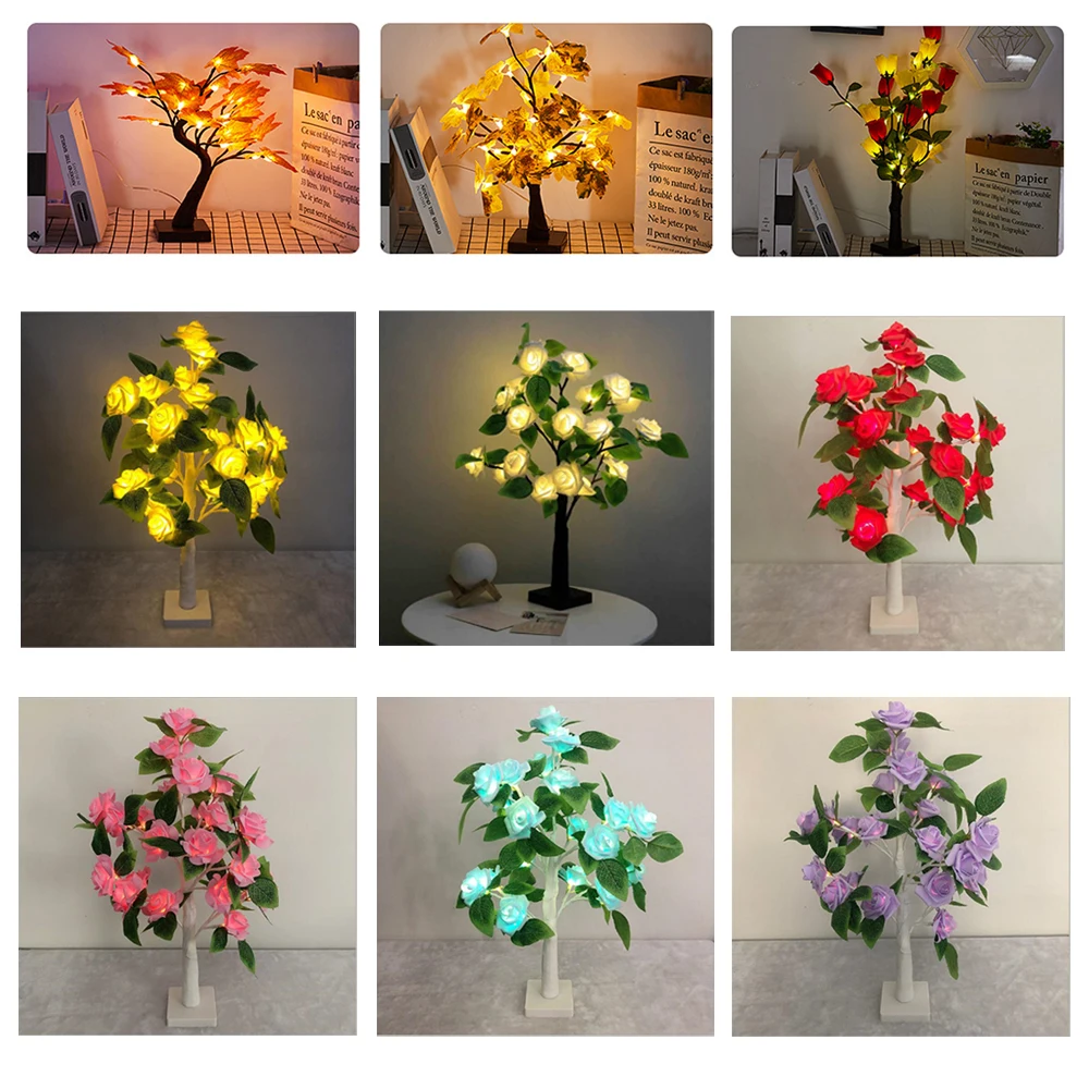 

Светодиодный настольный светильник, ночник, 5 В, USB Батарея, мощность, роза, цветок, дерево, кленовый лист, гинкго, светильник, Рождество, свадьба, украшение для спальни