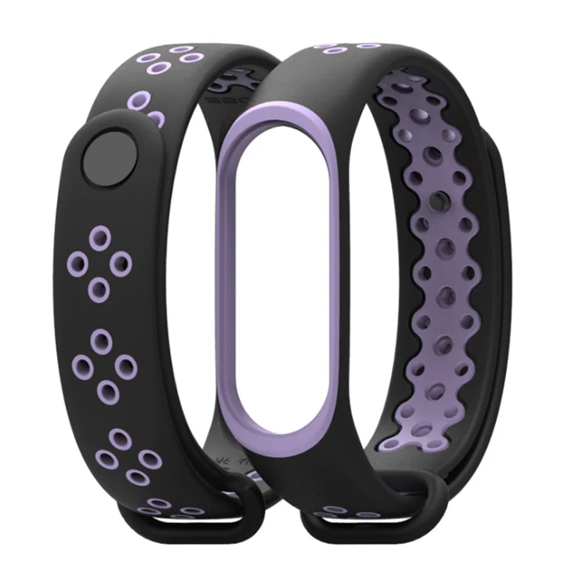 Black with purple Mi jobs mi Band 4 Pulseira силиконовый ремешок спортивный модный браслет ремень для Xiaomi mi 4 3 ремешка Correa mi Band 3 Аксессуары - Цвет: Black with purple