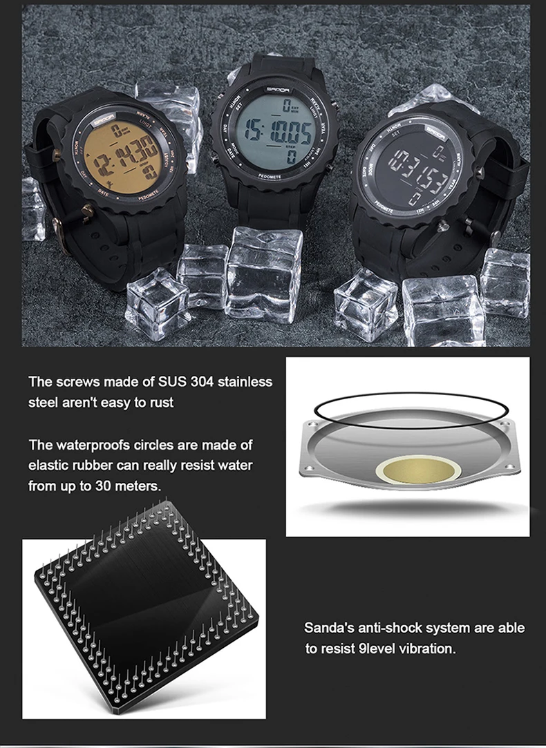 SANDA точность шаг модные спортивные часы для мужчин светодиодный армейские мужские часы милитари Дайвинг наружные наручные часы relogio masculino