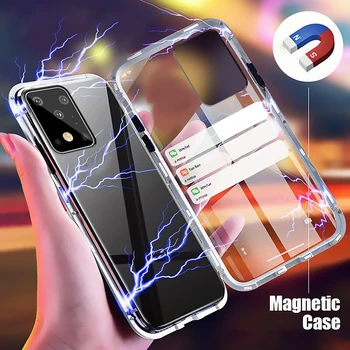 

360 Metal Magnetic Case For Samsung Galaxy S20 S20 Ultra Note 9 10 Plus S10 Plus A81 A71 Double Side Tempered Glass Phone Cover