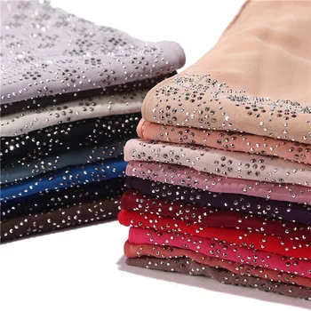 

High Quality Rhinestones Pearl Chiffon Muslim Women Headscarf Wholesale High Quality Fabrics Lace Hijab Scarf Muslim Turban
