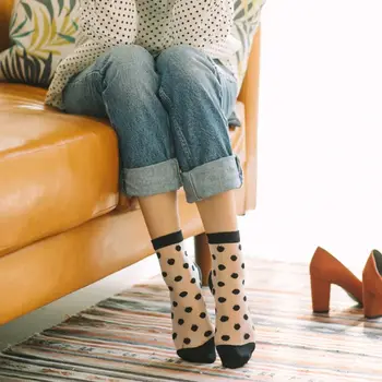 

Women Girls Retro Large Polka Dot Ankle Socks Summer Sheer Glass Fiber Splicing Sweet Candy Color Harajuku Short Tube Hosiery