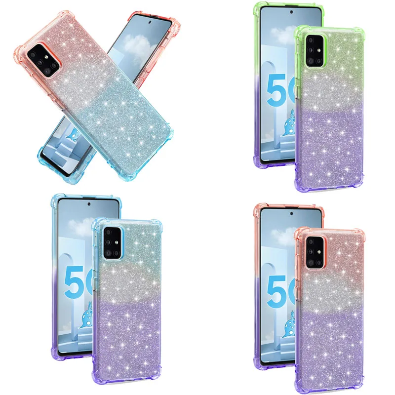 

For SamSung A71 Case fashion Shiny Gradient Glitter diamond Back Cover For SamSung A71 A715 Airbag frame shockproof Phone Case