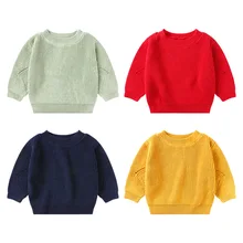 Pull tricoté à manches longues et col ras du cou pour petites filles, vêtement ample pour enfants, automne et hiver