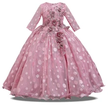 Г. Зимнее платье с длинными рукавами и цветочным узором для девочек элегантные вечерние платья для девочек, одежда для свадьбы платье принцессы для детей от 10 до 12 лет