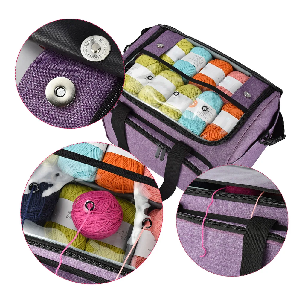 

3 Holes Rectangle DIY Hand Weaving Tools Organizer Crocheting Hook Yarn Knitting Storage Bag Thread Crochet Tote