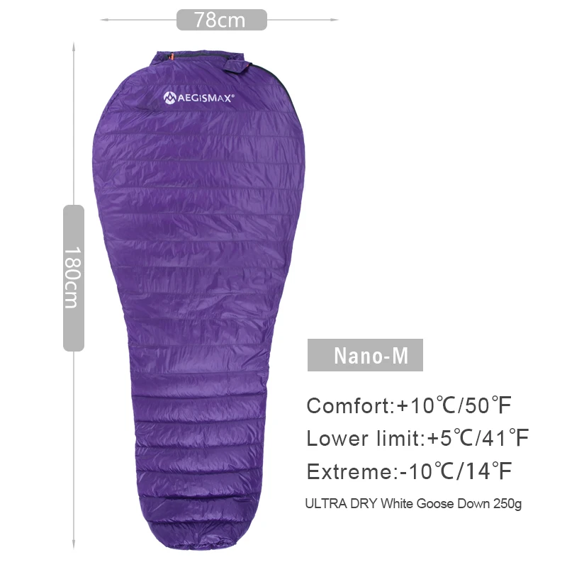 AEGISMAX мини обновление NANO Открытый Кемпинг Сверхлегкий Мумия взрослый ленивый мешок весна осень гусиный пух спальный мешок - Цвет: NANO Purple