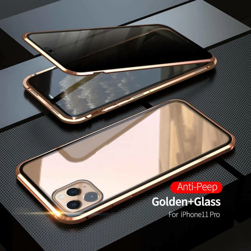 Для IPhone 11 Pro Max Противоскользящий Магнитный чехол для телефона двухсторонний чехол из закаленного стекла для телефона ударопрочный корпус - Цвет: Золотой