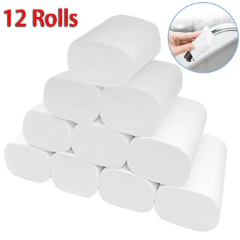 

12 Rolls Toilet Paper Bulk Rolls Bath Tissue Bathroom Soft 3 Ply Household Wood Pulp 140*125mm Clean Toilet Paper
