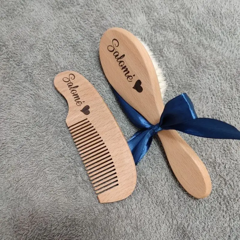 Personalized Baby Gift Newborn Hair Brush and Comb, Baby Keepsake Wood Bristle Toddler Comb Baby Shower Gift