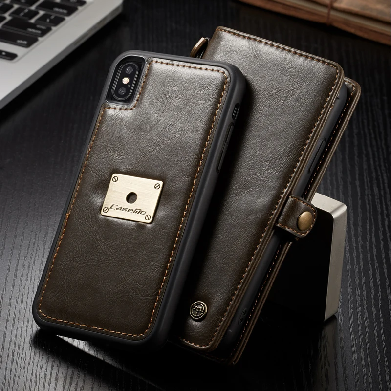 

CaseMe For iPhone X XR XS MAX Multifunction Magnetic Flip Leather Wallet Slot Stand Separable For iPhone 8 7 6 Plus Case Cover