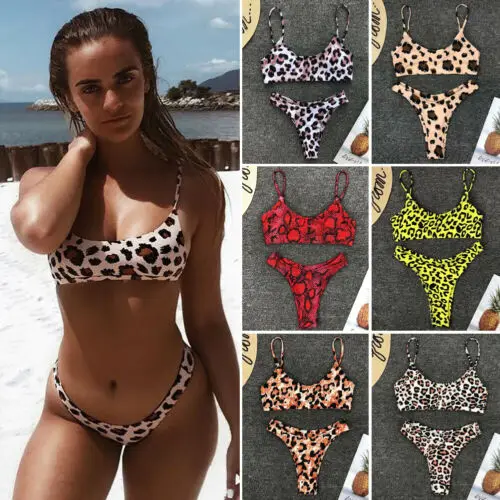 Купальник женский с леопардовым принтом пикантный комплект микро бикини чашками