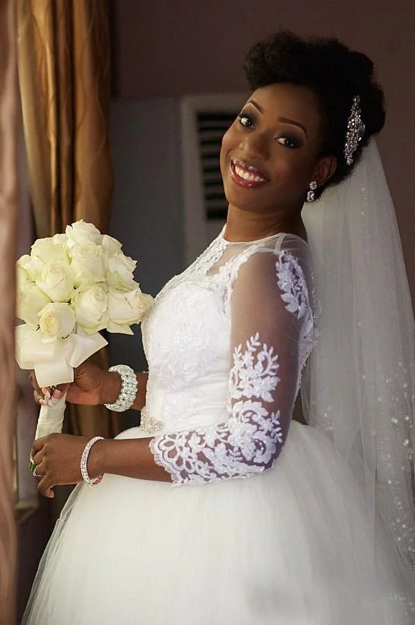 Чудесное свадебное платье с длинным рукавом на шнуровке, пышное свадебное платье принцессы, высокое качество, Африканское свадебное платье es Trouwjurk