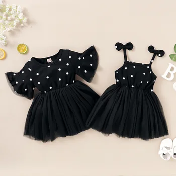

Summer Toddler Girl Dress Littler Girls Dresses Baby Girl Dress Black Mesh Dot Print Princess Dress Baby Girl Outfits 12M-4T