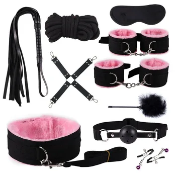 10PCs BDSM Adult Sex Toys Plush Handcuffs Strap Whip Rope Sexy Bed Restraints Bandage Couples Sex Toys Sexual Toy Adult Kits hot 2