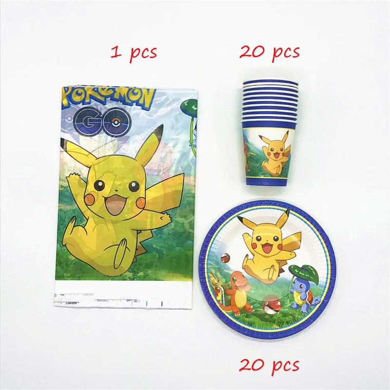 Pokemon Go 81 шт./лот одноразовая посуда для вечеринки на день рождения кружки, тарелки, салфетки Подарочный пакет для детского душа украшения для скатерти - Цвет: BeiPanZhuo-41pcs