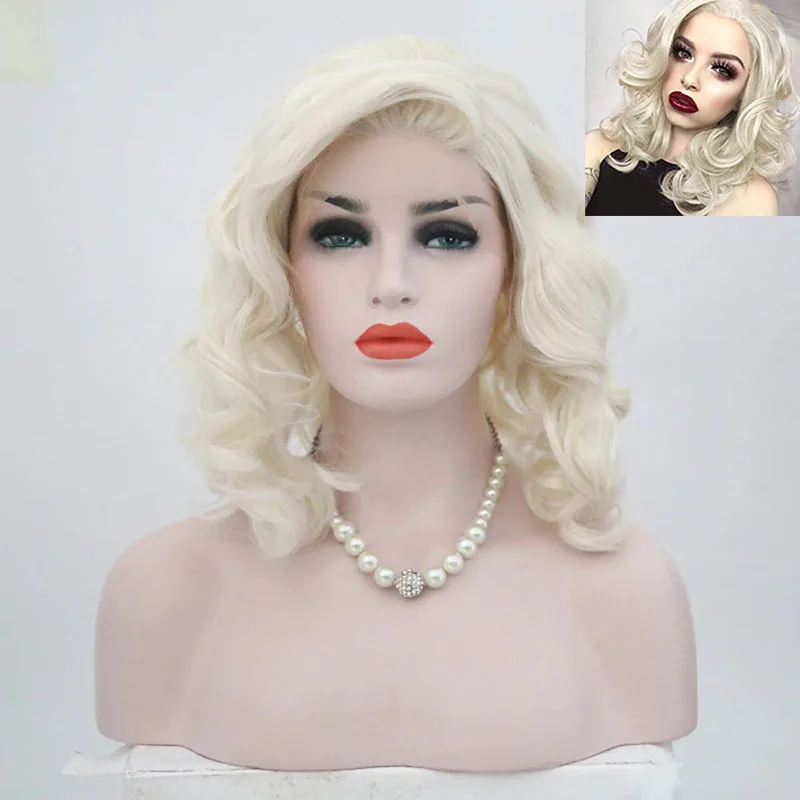 RONGDUOYI Synthetic Lace Front Wigs for Women Fashion Brazilian Hair Blonde Color Short Bob Wave Side Part Heat Fiber | Шиньоны и
