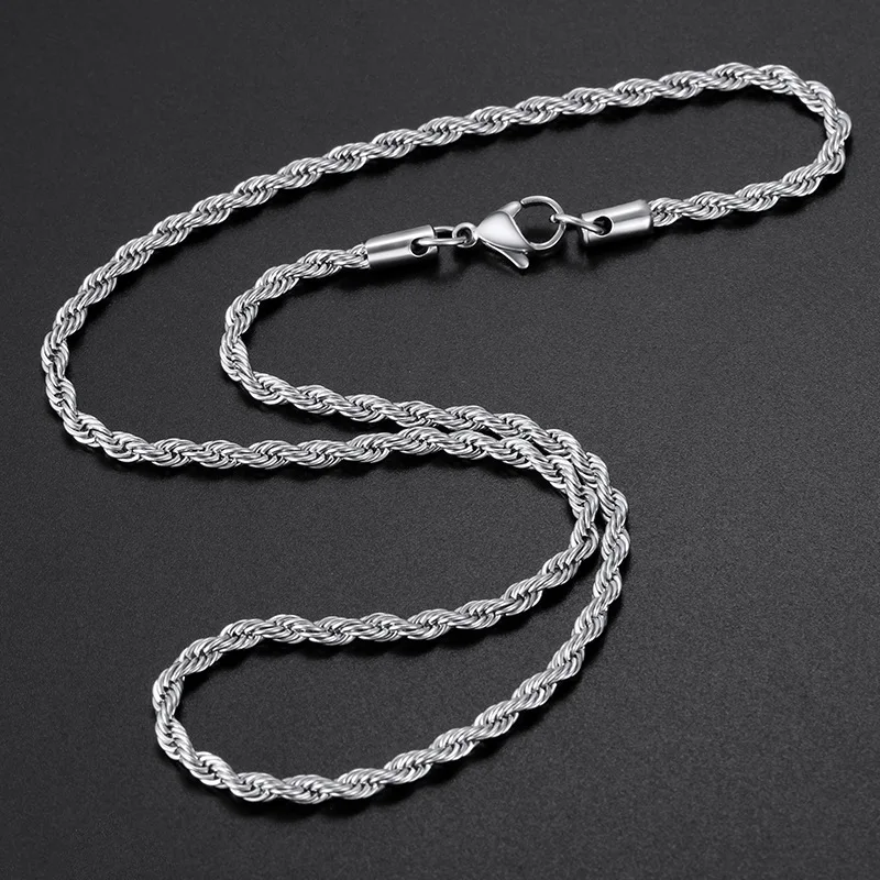 Fashion Necklace Stainless Steel Necklace Metal Necklace 316L Stainless Steel Twisted Rope Chain Necklace Men Women 45-70CM