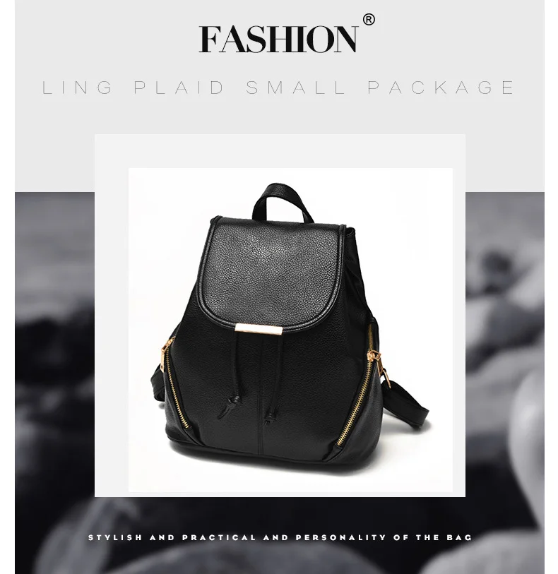 2019 High Quality PU leather Zipper Backpacks Female Small Leisure Backpack Purse College Student Shoulder School Bag Black Pink (3)