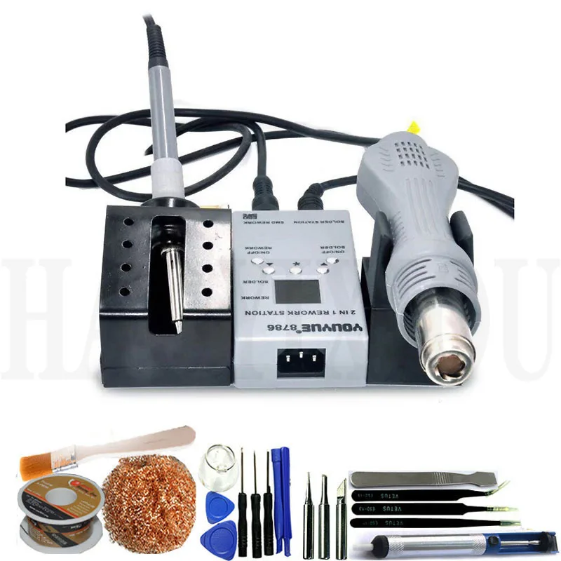 YOUYUE 8786 110 В 220 В 2 в 1 портативный фена BGA паяльная железная паяльная станция Тепловая пушка горячего воздуха