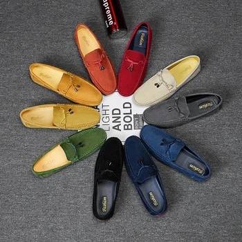 

Large Size 38-48 Tassel 2020 Fashion Summer Soft Moccasins Men Loafers Slip On Suede Leather Shoes Men Flat Casual Driving Shoes