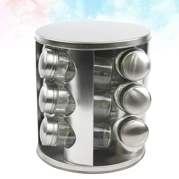 

1 Set of 12PCS Stainless Steel Glass Seasoning Bottle Rack Kit Revolving Spice Rack Bottle Set Large Capacity Seasoning Jars Hol